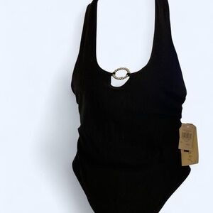 Black bodysuit with rhinestone detail and open back NWT 1X/2X Eye Candy